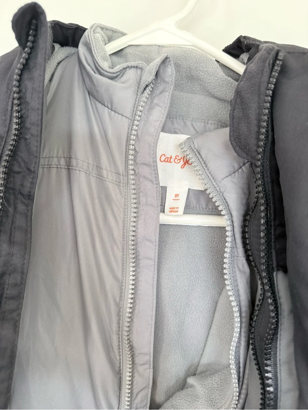Cat & Jack Two-Tone Hooded Puffer Jacket - Gray & Black